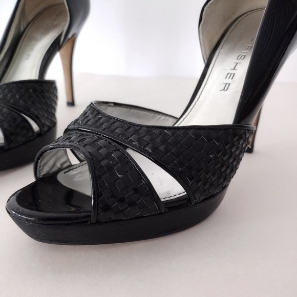 Marc Fisher Black Platform Open Toe Patent Leather Stiletto Pumps - Picture 7 of 16